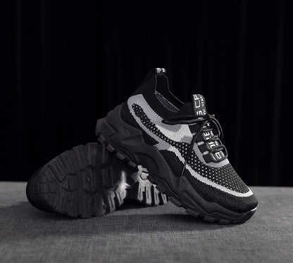 Flyknit shoes breathable and comfortable thick soled shoes dad shoes women's sports shoes