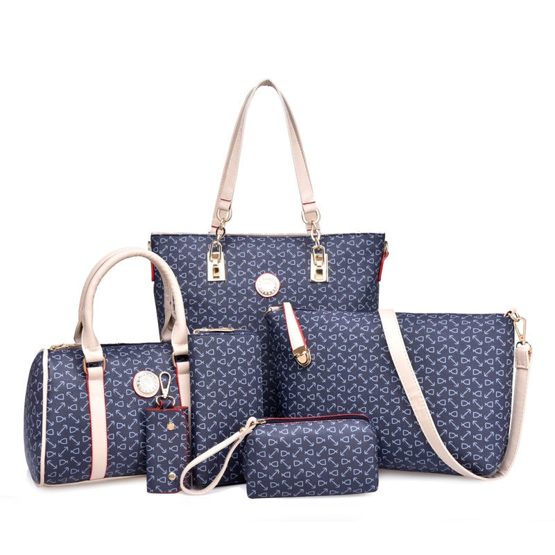 Fish bone patterned bun mother bag six piece set, single shoulder diagonal cross portable bun mother bag