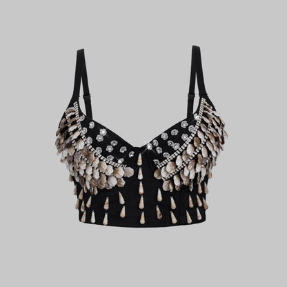 Sexy Black Bralette with Shell and Flower Decorations