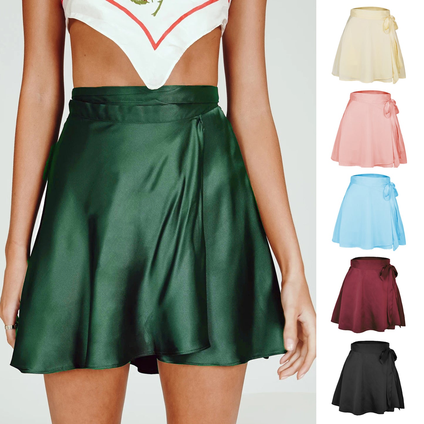 Solid color midi skirt with high waist and lace up skirt