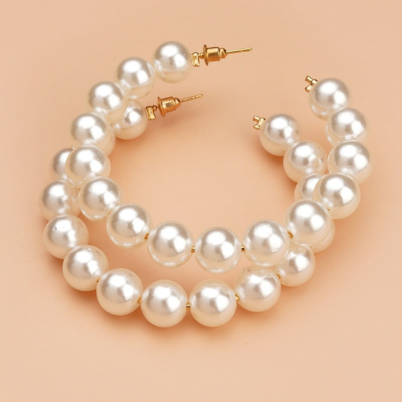 Large Circle Pearl Earrings Ladies Pearls Wedding Jewelry for Women