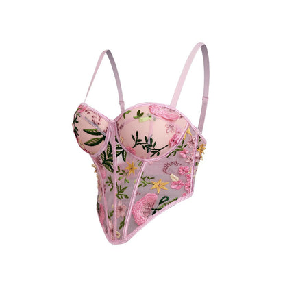 Bustier Sheer Floral Strap Camisole Outerwear Padded Shapewear DB1856