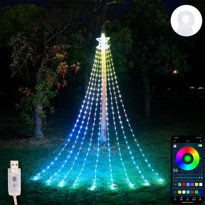 LED Five Pointed Star Waterfall Light RGB Running Water Lamp Point Control Pony Light Christmas Outdoor Decorative Light