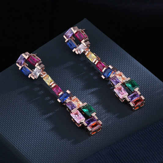 fashion earrings super flash zircon earrings colorful tourmaline long earrings party gift