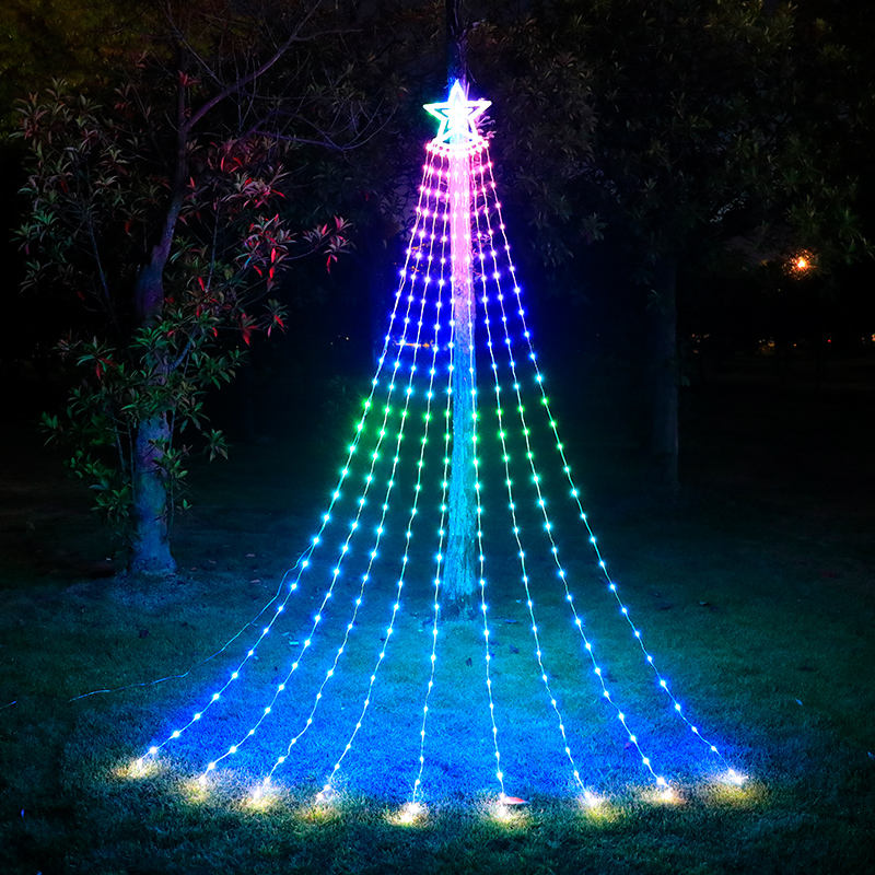 LED Five Pointed Star Waterfall Light RGB Running Water Lamp Point Control Pony Light Christmas Outdoor Decorative Light