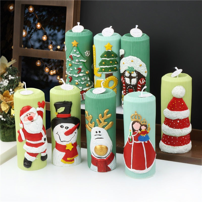 8 Nordic style Christmas Santa Claus pillar candle molds Elk Christmas tree scented candle molds