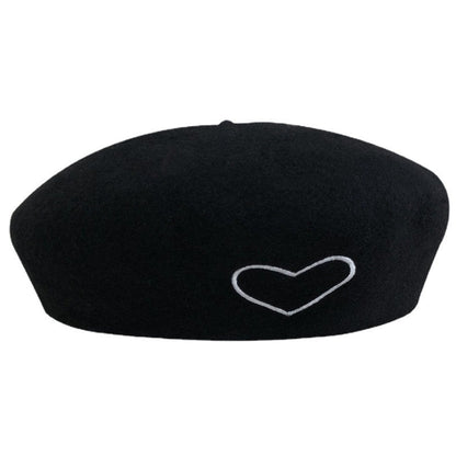 Fashion Wool Beret Hat For Women Cute Girl Heart-shaped Embroidery Painter Hat Retro Casual Octagonal Hat Bonnet Enfant