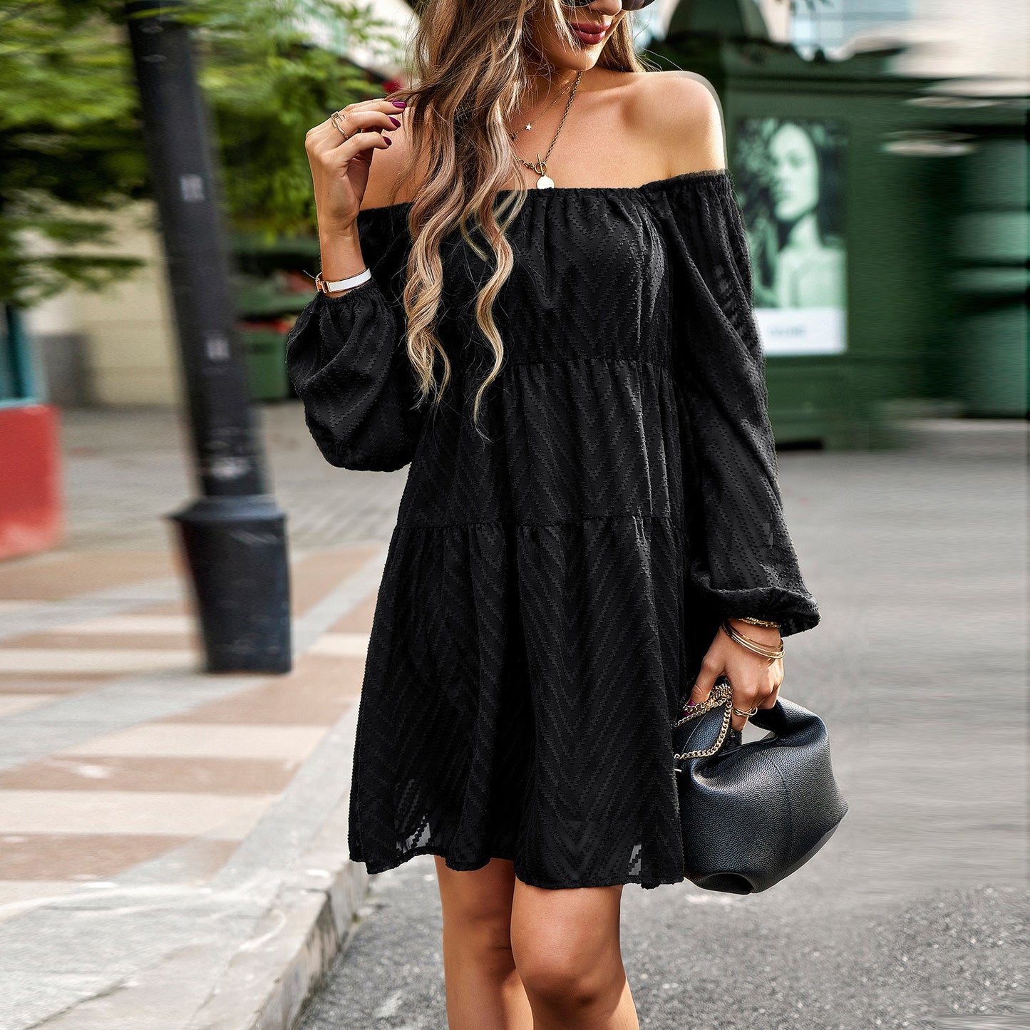 Square neck dress autumn elegant long sleeved short skirt