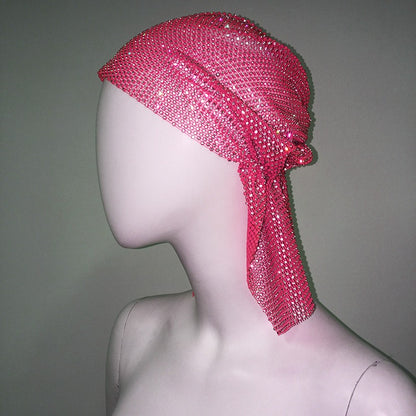 Mesh Rhinestone Elastic Hair Band Headband Outdoor Fashion Headwear Fishing Net Hat