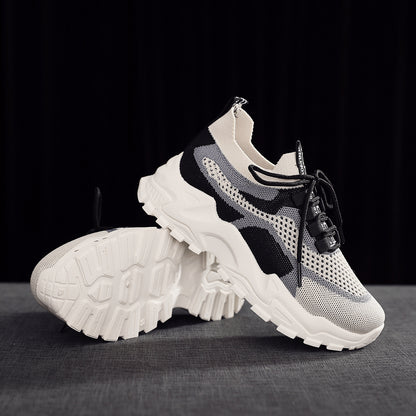 Flyknit shoes breathable and comfortable thick soled shoes dad shoes women's sports shoes