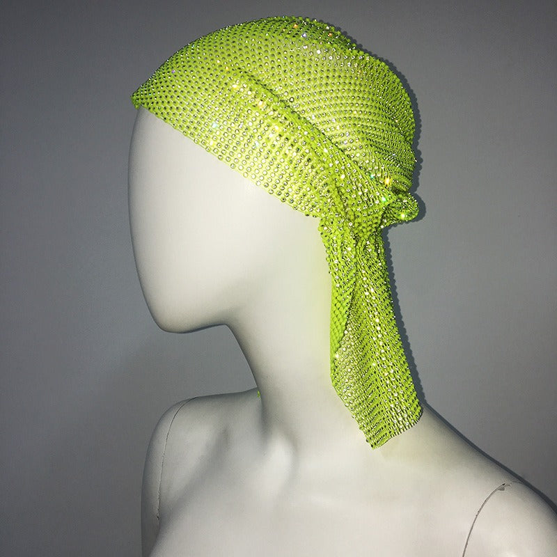 Mesh Rhinestone Elastic Hair Band Headband Outdoor Fashion Headwear Fishing Net Hat