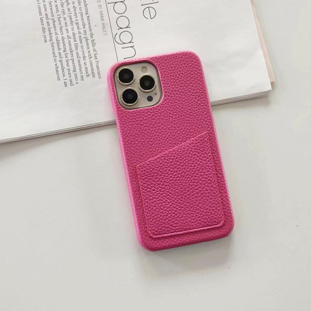 14Pro Plain Leather PU Card Slot Phone Case For iPhone13mini 11 12 Xsmax XR 78plus 6s  Half Cover Hard Body Protection