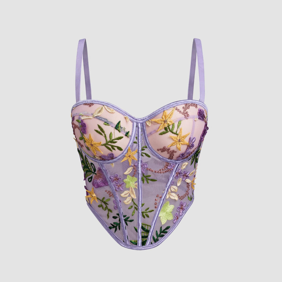 Bustier Sheer Floral Strap Camisole Outerwear Padded Shapewear DB1856