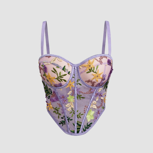 Bustier Sheer Floral Strap Camisole Outerwear Padded Shapewear DB1856