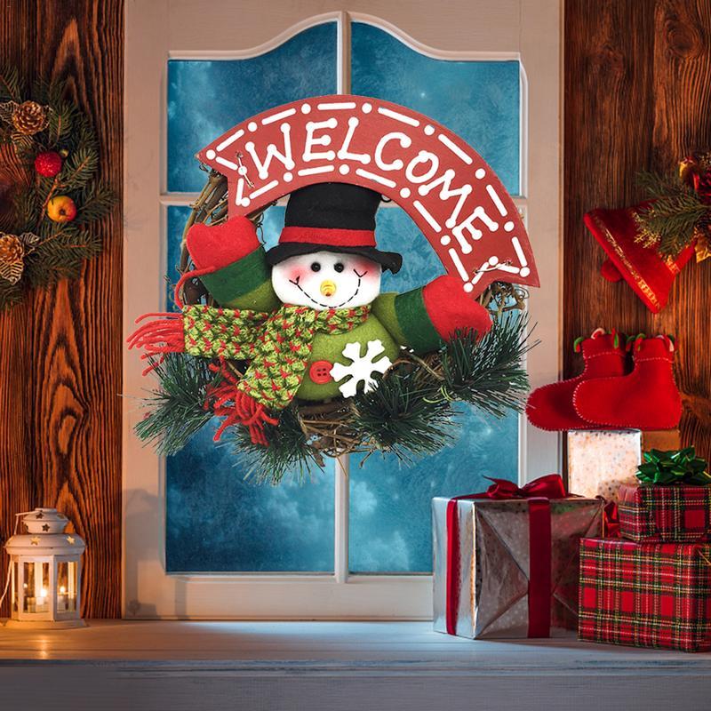 Christmas Wreath Santa Snowman Artificial Garland Rattan Ring Pendant Christmas Door Hanging Christmas Xmas Navidad Decorations