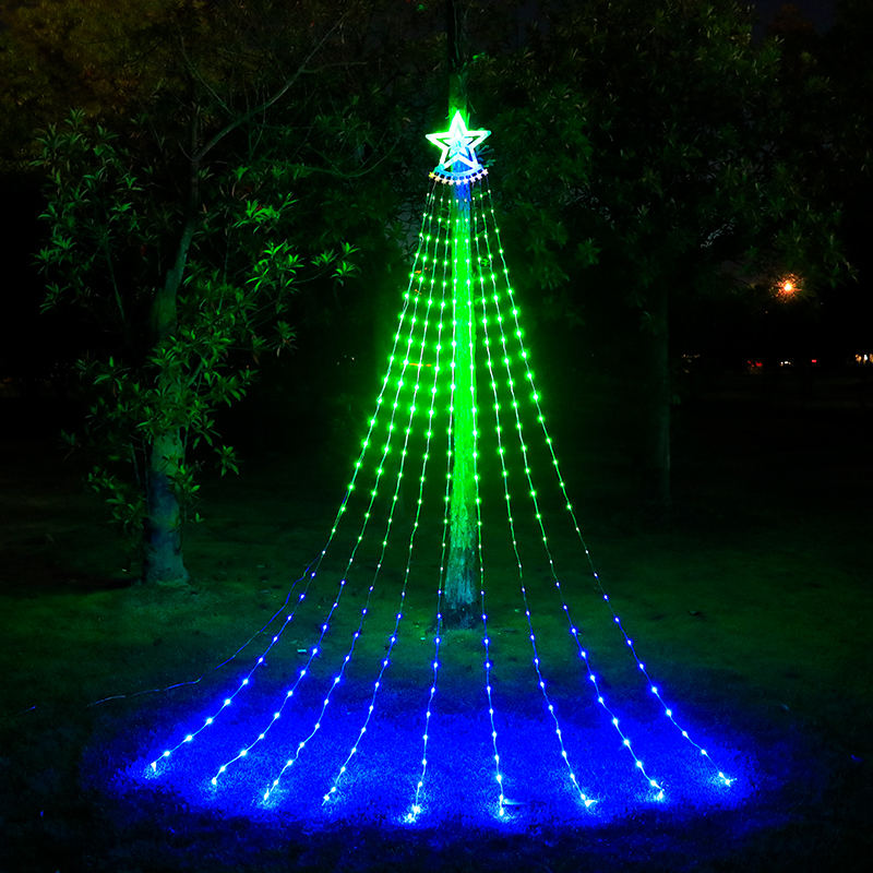 LED Five Pointed Star Waterfall Light RGB Running Water Lamp Point Control Pony Light Christmas Outdoor Decorative Light