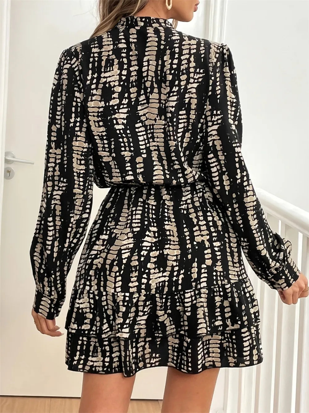 Tie dye printed waist cinching spring mid skirt dress
