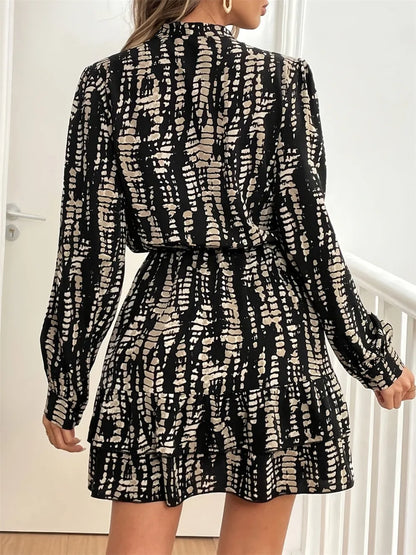 Tie dye printed waist cinching spring mid skirt dress