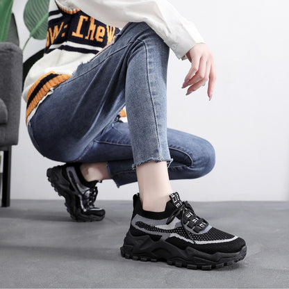 Flyknit shoes breathable and comfortable thick soled shoes dad shoes women's sports shoes