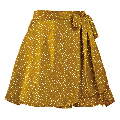 Solid color midi skirt with high waist and lace up skirt