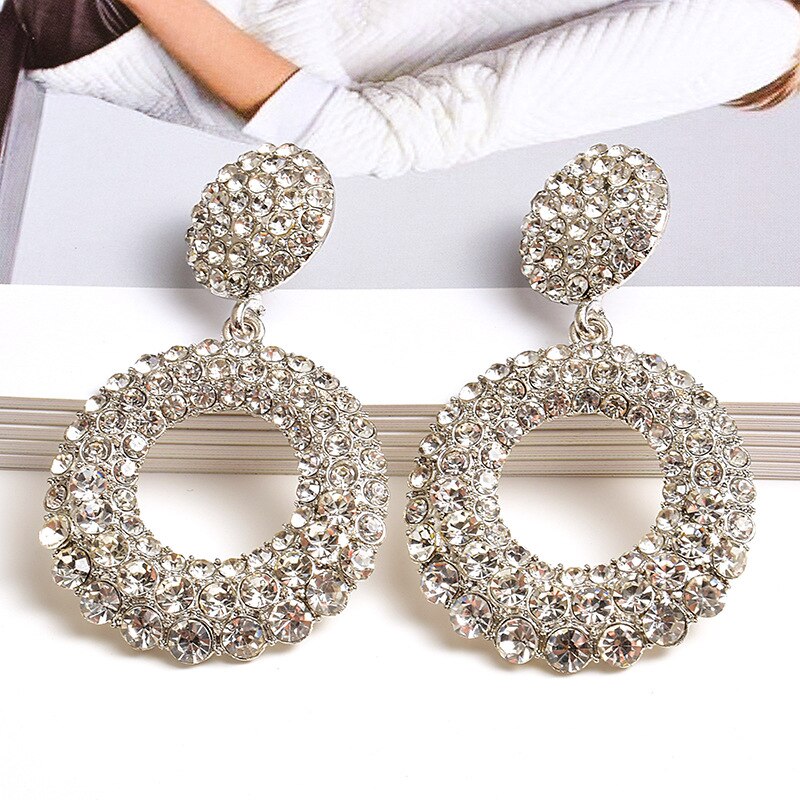 Fashion Exaggerated Large Round Temperament Diamond Earrings Women's Accessories