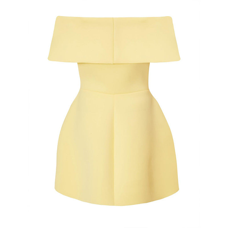 Spring and Summer Evening Dress Women's Princess One-Shoulder Pure Color Dress Elegant Fitted Style Dress