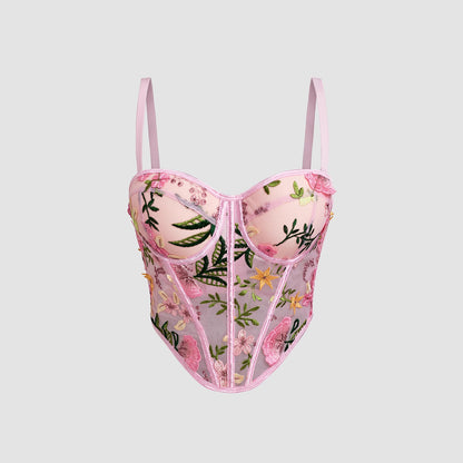 Bustier Sheer Floral Strap Camisole Outerwear Padded Shapewear DB1856