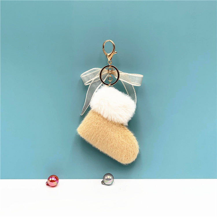 Christmas Boots Key Chain Cute Bow Bag Pendant Cartoon Plush Car Key Chain Ring Gift Accessories