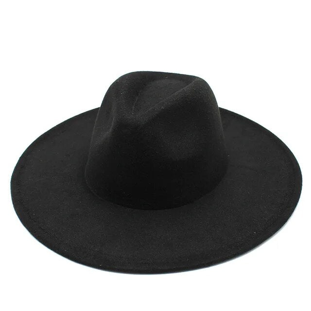 Classical Wide Brim Fedora Hat Black white Wool Hats Men Women Crushable Winter Hat Derby Wedding Church Jazz Hats