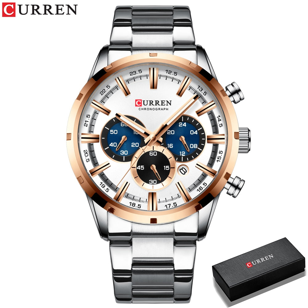 Curren Men's Watch Blue Dial Stainless Steel Band Date Mens Business Male Watches Waterproof Luxuries Men Wrist Watches for Men