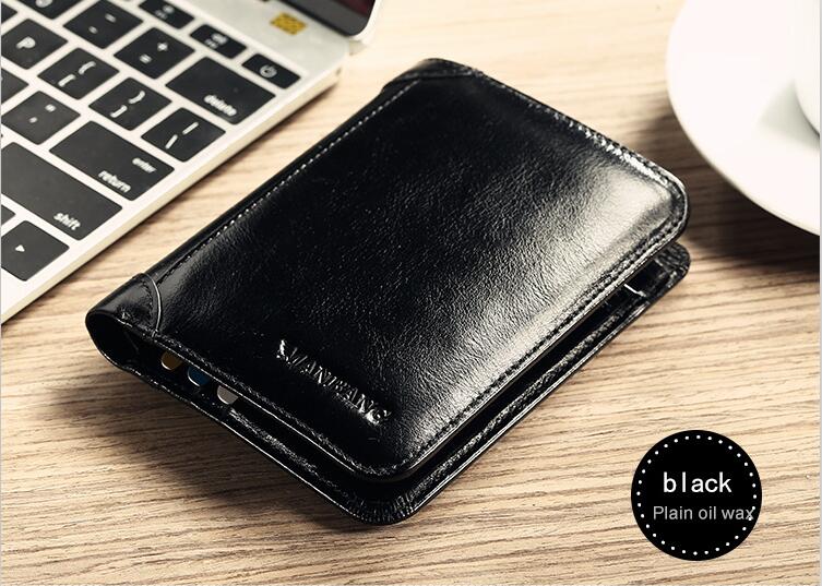 ManBang Male Genuine Leather Wallets Men Wallet Credit Business Card Holders Vintage Brown Leather Wallet Purses High Quality