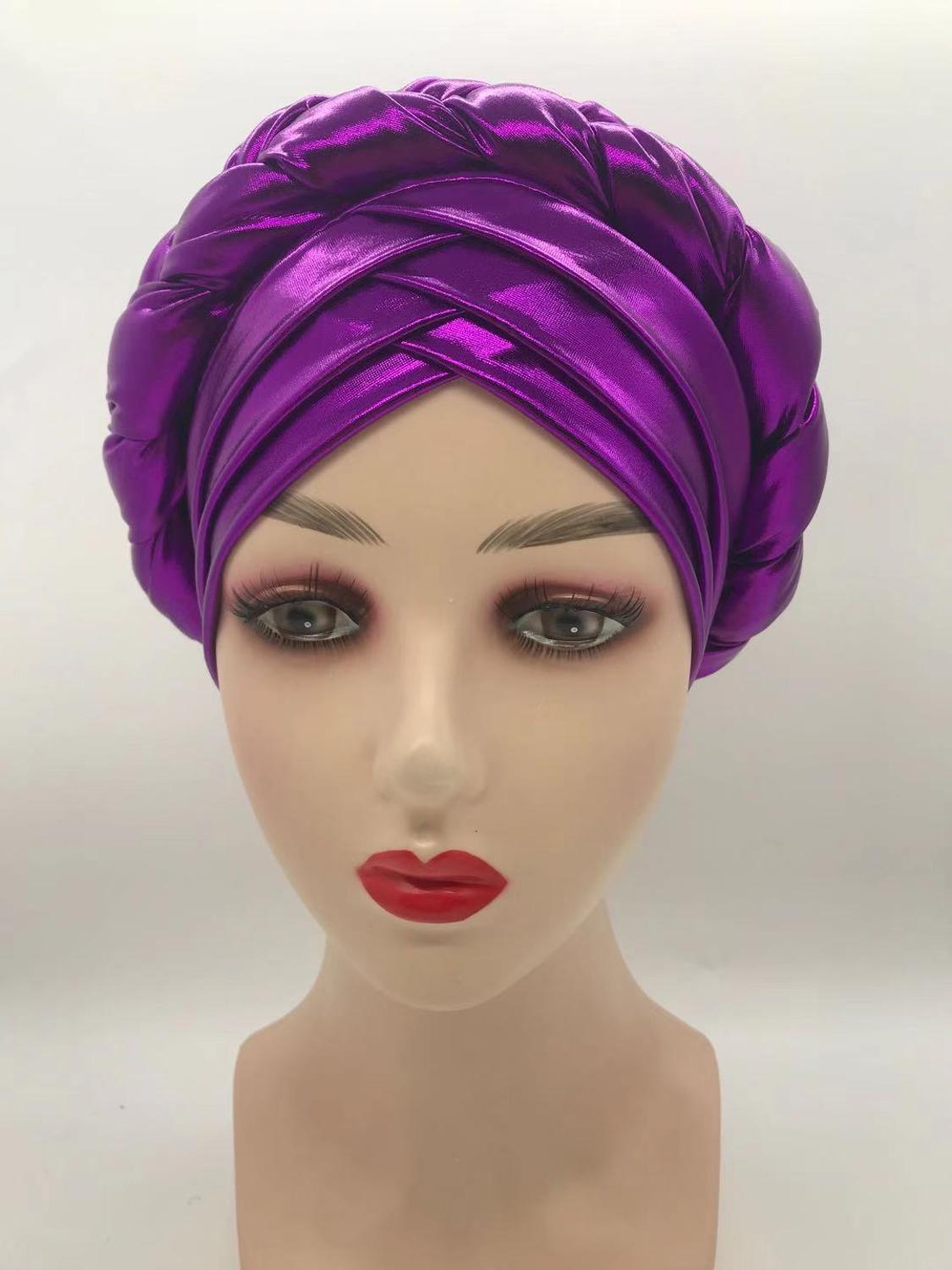 V Shaped Forehead Braids Turban Cap Shinning African Asooke Headtie Nigeria Head Wraps Muslim Headscarf Bonnet Ready Hijab Hat