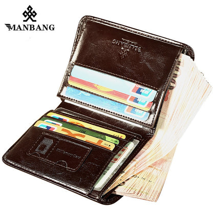 ManBang Male Genuine Leather Wallets Men Wallet Credit Business Card Holders Vintage Brown Leather Wallet Purses High Quality