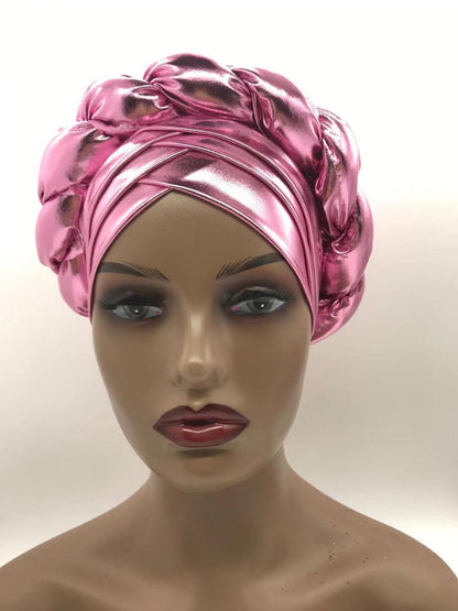 V Shaped Forehead Braids Turban Cap Shinning African Asooke Headtie Nigeria Head Wraps Muslim Headscarf Bonnet Ready Hijab Hat