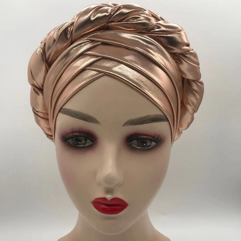 V Shaped Forehead Braids Turban Cap Shinning African Asooke Headtie Nigeria Head Wraps Muslim Headscarf Bonnet Ready Hijab Hat