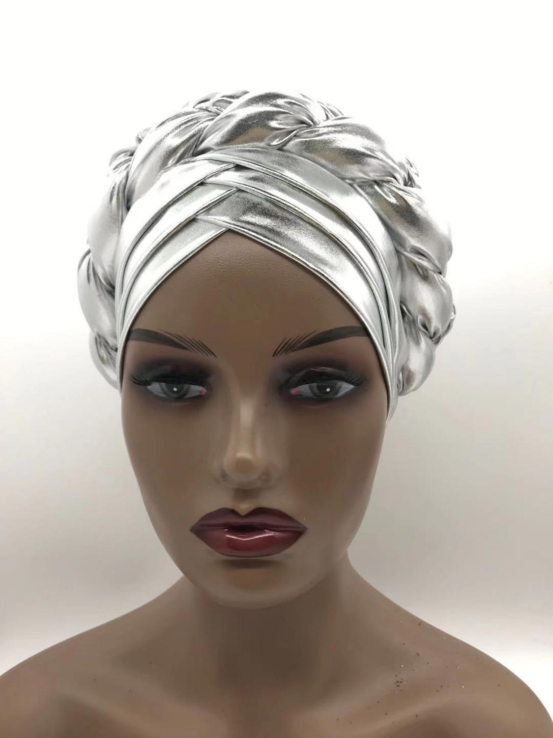 V Shaped Forehead Braids Turban Cap Shinning African Asooke Headtie Nigeria Head Wraps Muslim Headscarf Bonnet Ready Hijab Hat