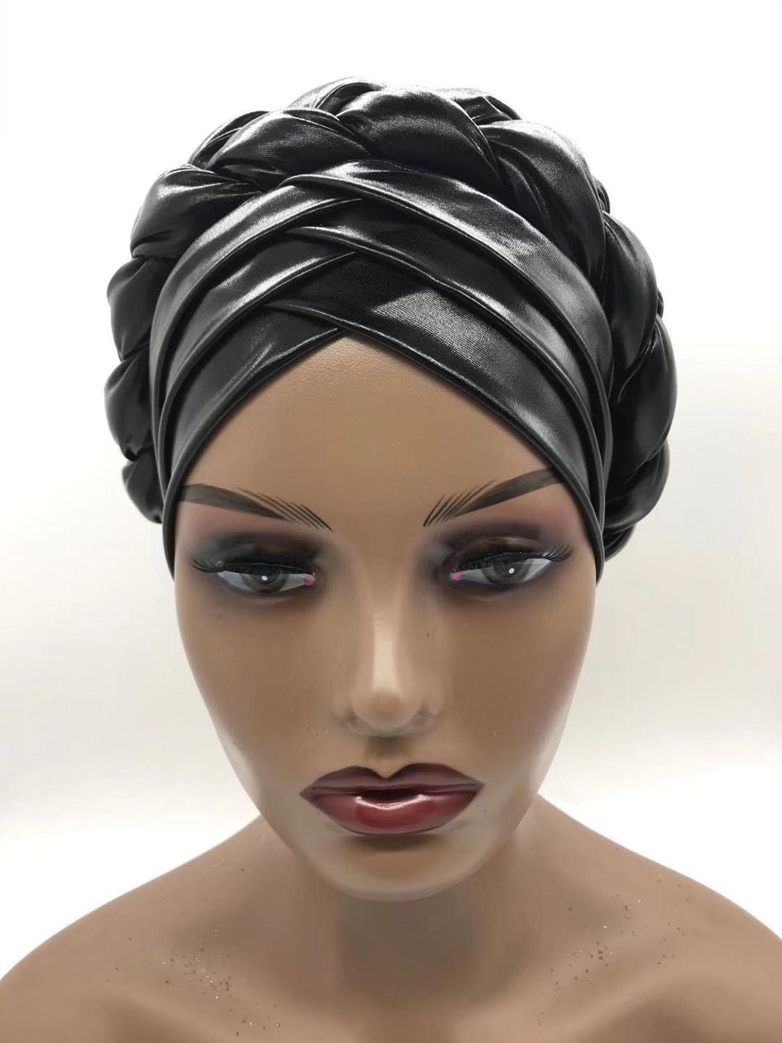 V Shaped Forehead Braids Turban Cap Shinning African Asooke Headtie Nigeria Head Wraps Muslim Headscarf Bonnet Ready Hijab Hat