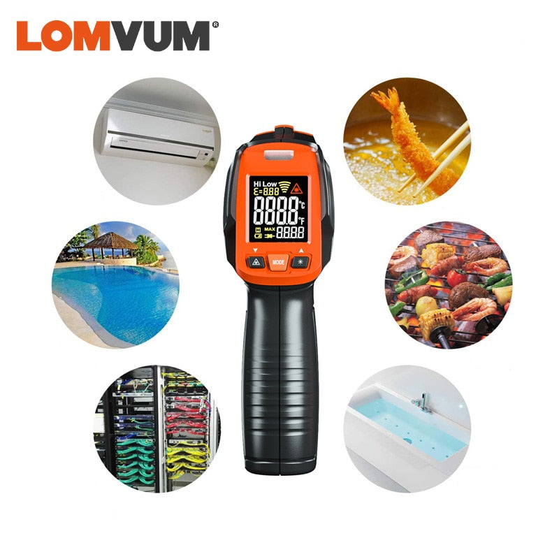 LOMVUM Digital Infrared Thermometer Non Contact Temperature Gun Laser Handheld IR Temp Gun Colorful LCD Display 50-580C Alarm