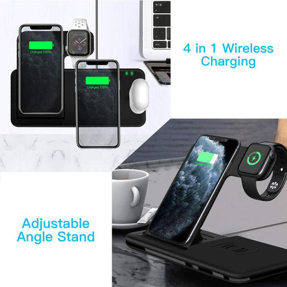 15W Qi Fast Wireless Charger Stand For iPhone 11 XR X 8 Apple Watch 4 in 1 Foldable Charging Dock Station. Accessories