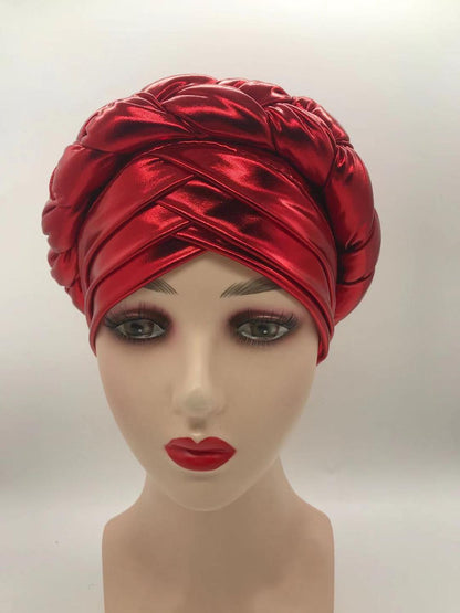 V Shaped Forehead Braids Turban Cap Shinning African Asooke Headtie Nigeria Head Wraps Muslim Headscarf Bonnet Ready Hijab Hat