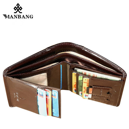 ManBang Male Genuine Leather Wallets Men Wallet Credit Business Card Holders Vintage Brown Leather Wallet Purses High Quality