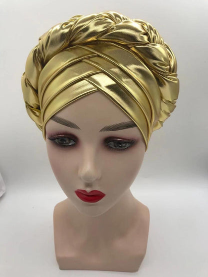 V Shaped Forehead Braids Turban Cap Shinning African Asooke Headtie Nigeria Head Wraps Muslim Headscarf Bonnet Ready Hijab Hat