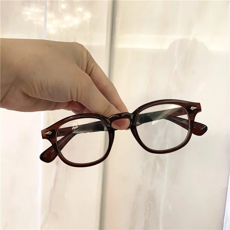 Johnny Depp Style Glasses Man Vintage Round Rivet Eyeglasses Brand Design Small Frame Eyewear Clear Transparent Lens Oculos