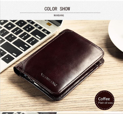 ManBang Male Genuine Leather Wallets Men Wallet Credit Business Card Holders Vintage Brown Leather Wallet Purses High Quality