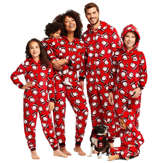 Christmas Onesis Parent-Child Nightclothes Hooded Romper Family Matching Xmas Santa Printed Zipper Sleepwear Nightwear Autumn