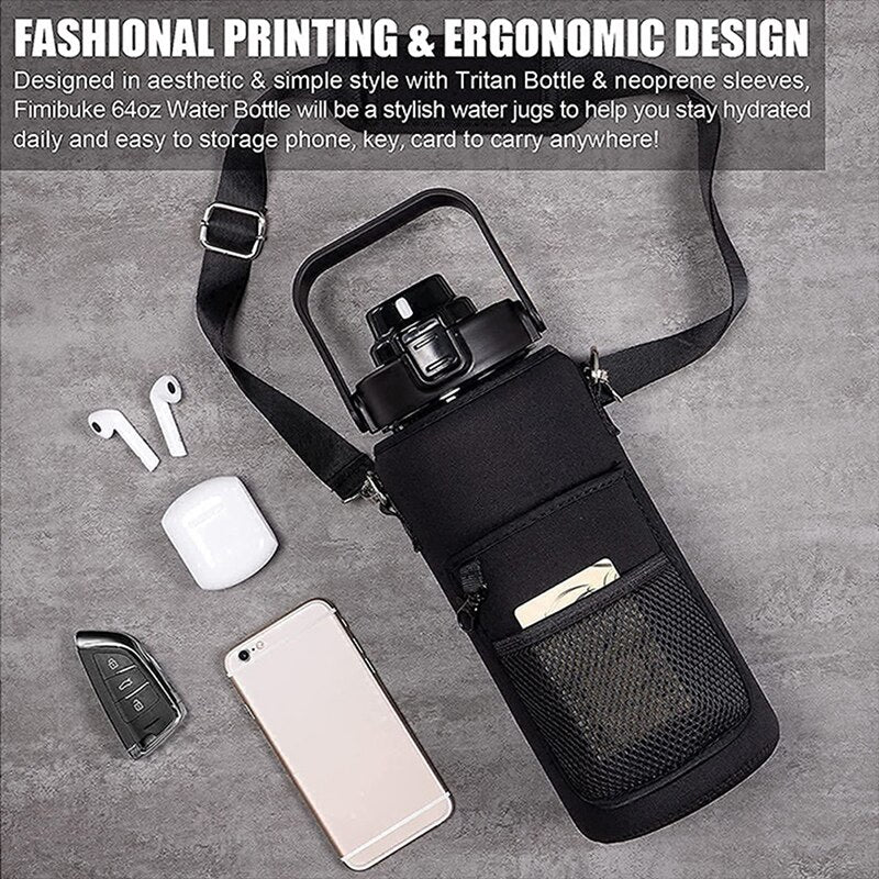 64OZ Water Bottle Case Sleeve Outdoor Sports Insulation Water Bottle Cover Pouch With Carrying Strap Cellphone Holder Bottle Bag