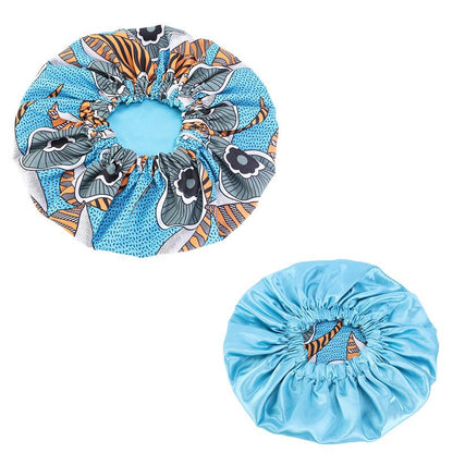 Helisopus Ladies African Print Satin Bonnet with Long Ribbon Head Wrap Women Double Layer Turban Ankara Pattern Party Headwrap