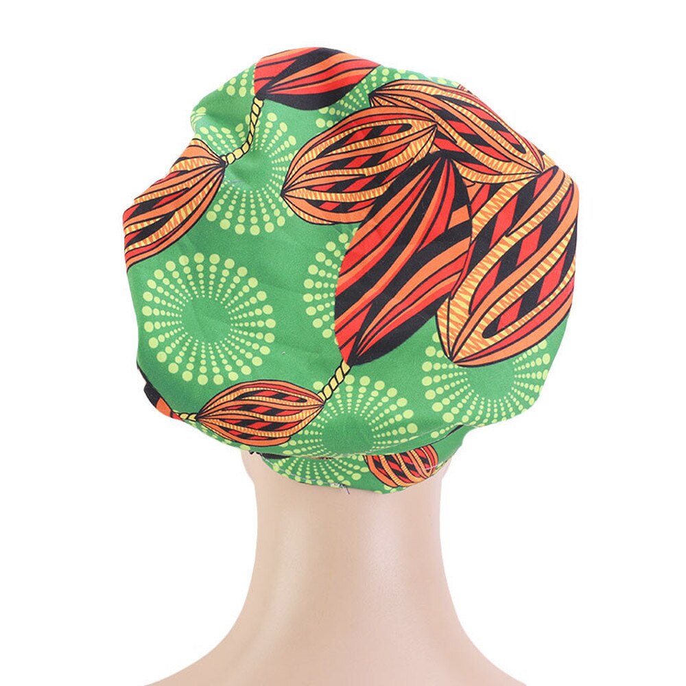 Helisopus Ladies African Print Satin Bonnet with Long Ribbon Head Wrap Women Double Layer Turban Ankara Pattern Party Headwrap