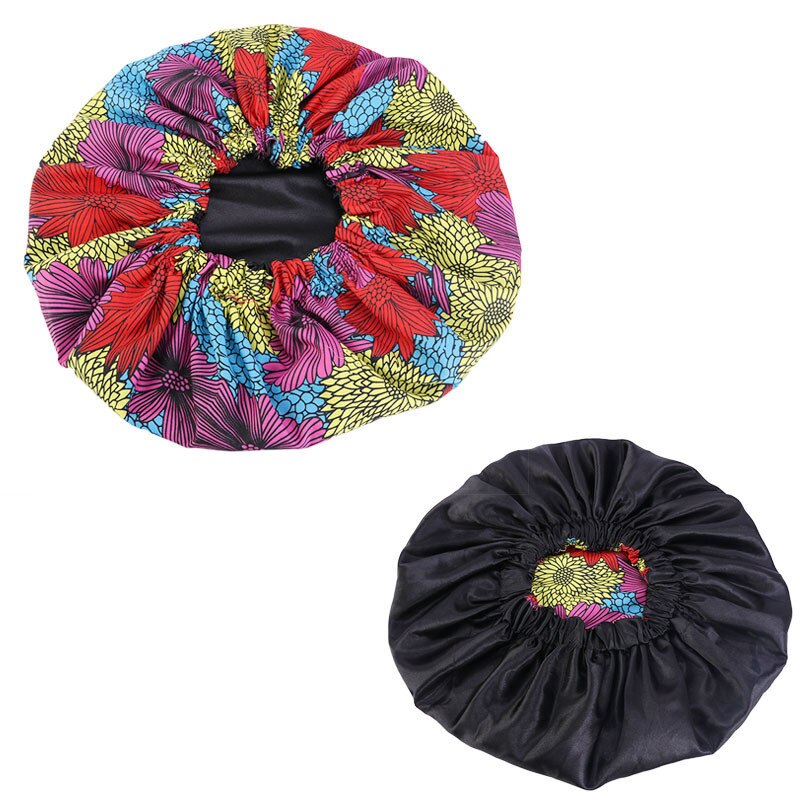 Helisopus Ladies African Print Satin Bonnet with Long Ribbon Head Wrap Women Double Layer Turban Ankara Pattern Party Headwrap