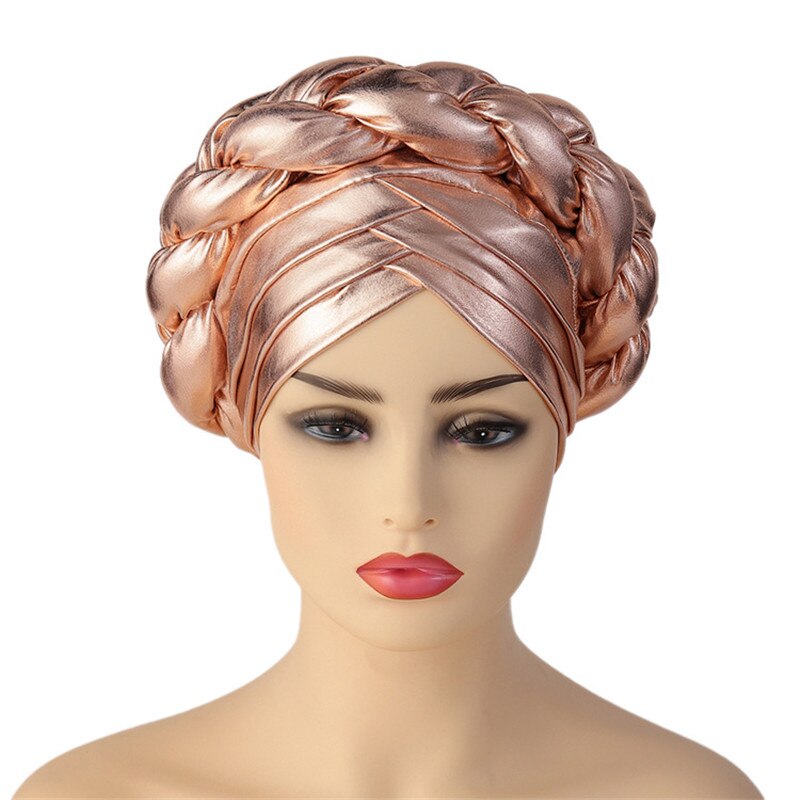 V Shaped Forehead Braids Turban Cap Shinning African Asooke Headtie Nigeria Head Wraps Muslim Headscarf Bonnet Ready Hijab Hat